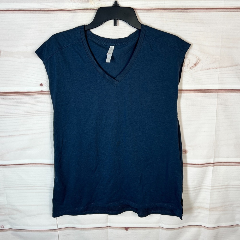 COZY Top Womens XXS Blue Cap Sleeve T-Shirt V-Neck Solid Knit Pullover Basic
